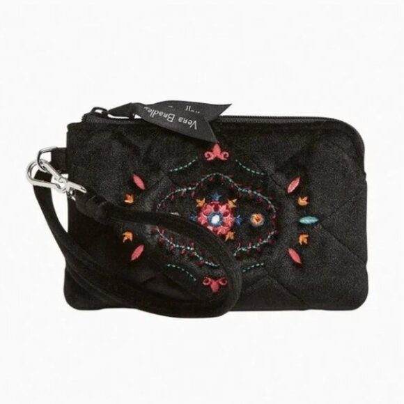 Vera Bradley Wristlet Clip & Zip Mini Pouch in Winter Ornaments Velvet Black NEW - Picture 1 of 5